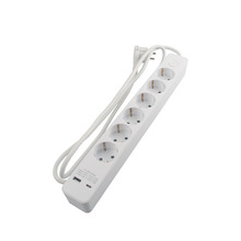 Skjøteledning 6-veis schuko m/USB og bryter hvit 1,5 m